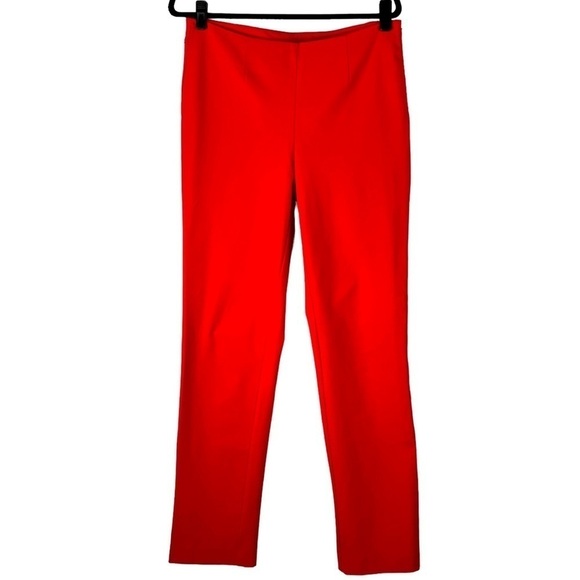 NINA MCLEMORE RED COTTON BLEND HIGH RISE SLIM TROUSER PANT - Picture 2 of 12